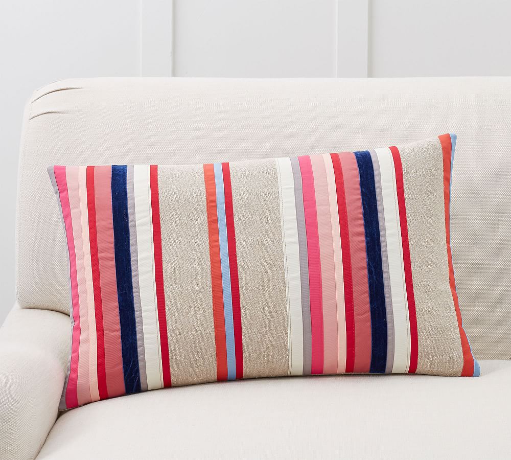 Velvet Ribbon Striped Lumbar Pillow Cover