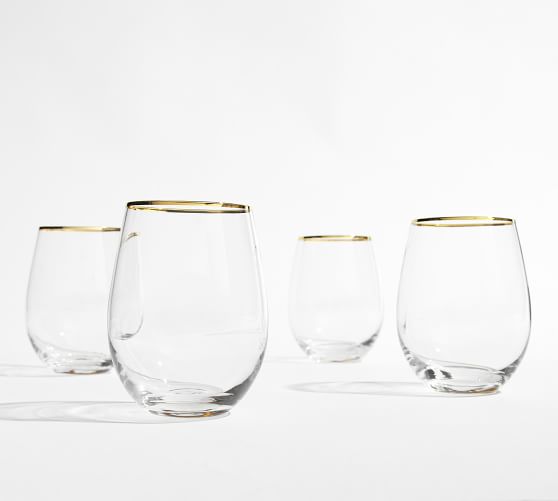 Gold Rim Stemless Wine Glasses Set of 4 Pottery Barn