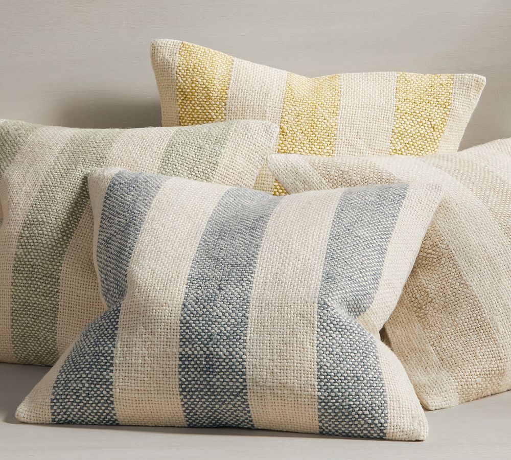 Gray & Beige Striped Oversized Square Throw Pillow