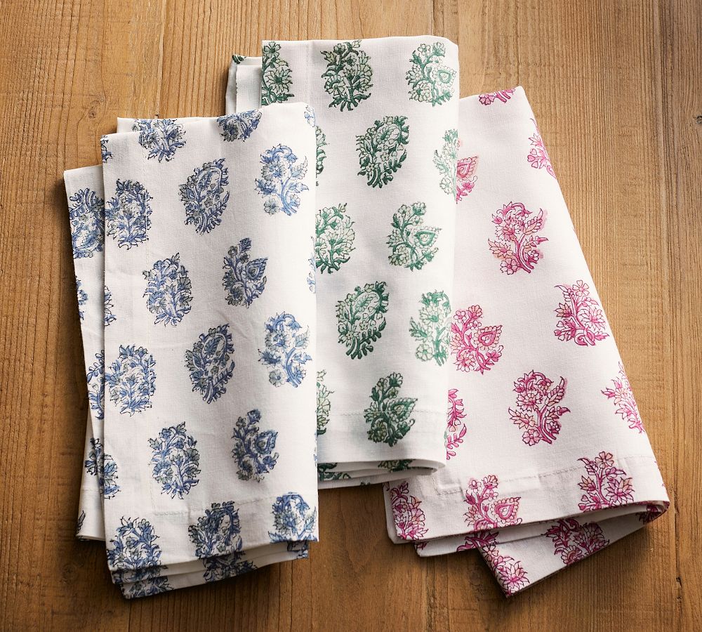 Sophia Floral Block Print Cotton Napkins - Set of 4