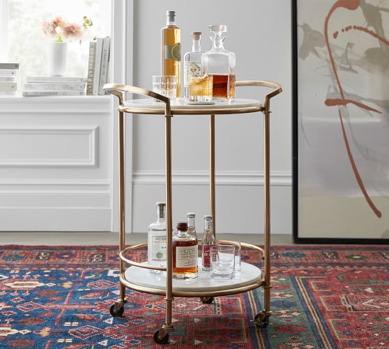 Monique Lhuillier Round Marble Bar Cart | Pottery Barn