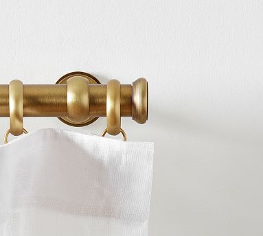 Brass 1 Double Curtain Rod and Large Round End Cap Finials Set 48-88