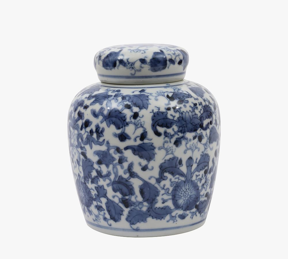 Ceramic Blue & White Jar With Lid