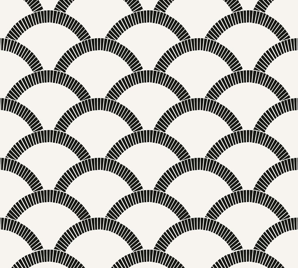 Mosaic Scallop Black/Cream Wallpaper Sample - 8.5&quot;W x 11&quot;L