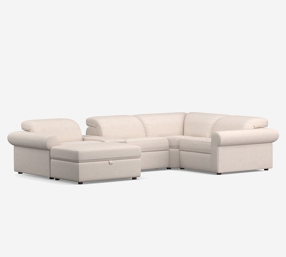 Ultra Lounge Roll Arm 6-Piece Reclining Chaise Sectional (Storage Available)
