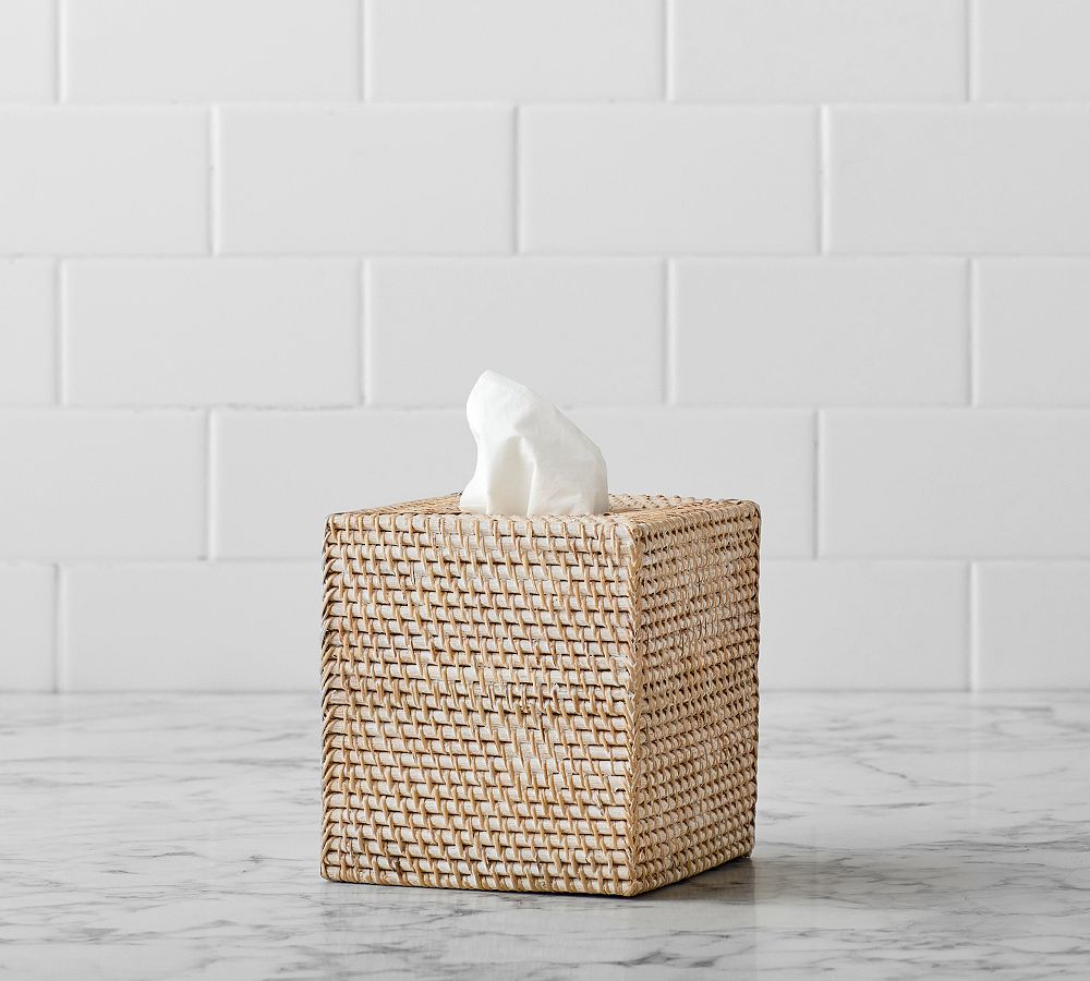Tava Handwoven Rattan Tissue Cover - White Wash
