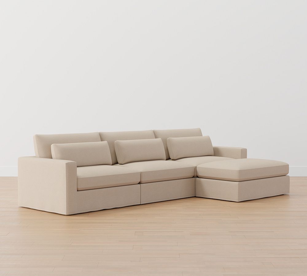 Westwood Square Arm Slipcovered Modular Sofa Chaise Sectional Pottery