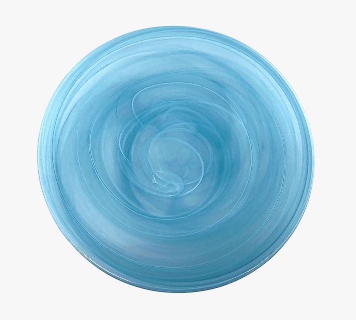 Cobalt Blue Blown Glass Dinner Plates, Blue Swirl Glass Dinnerware Set of 2