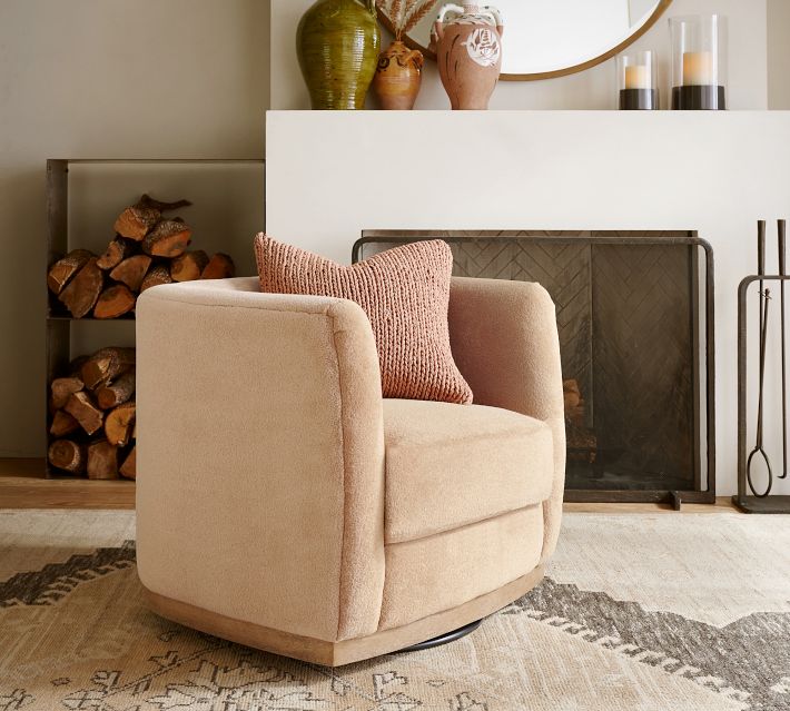 Danton Upholstered Swivel Armchair with Wood Base