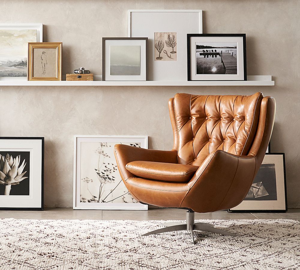 Wells Tufted Leather Swivel Armchair