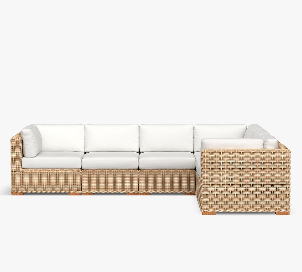 Huntington Wicker 5-Piece Loveseat U-Shaped Slope Arm Outdoor Sectional