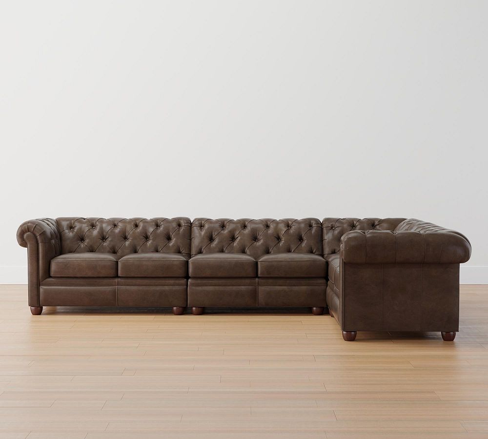 Chesterfield Roll Arm Leather 4-Piece Sectional
