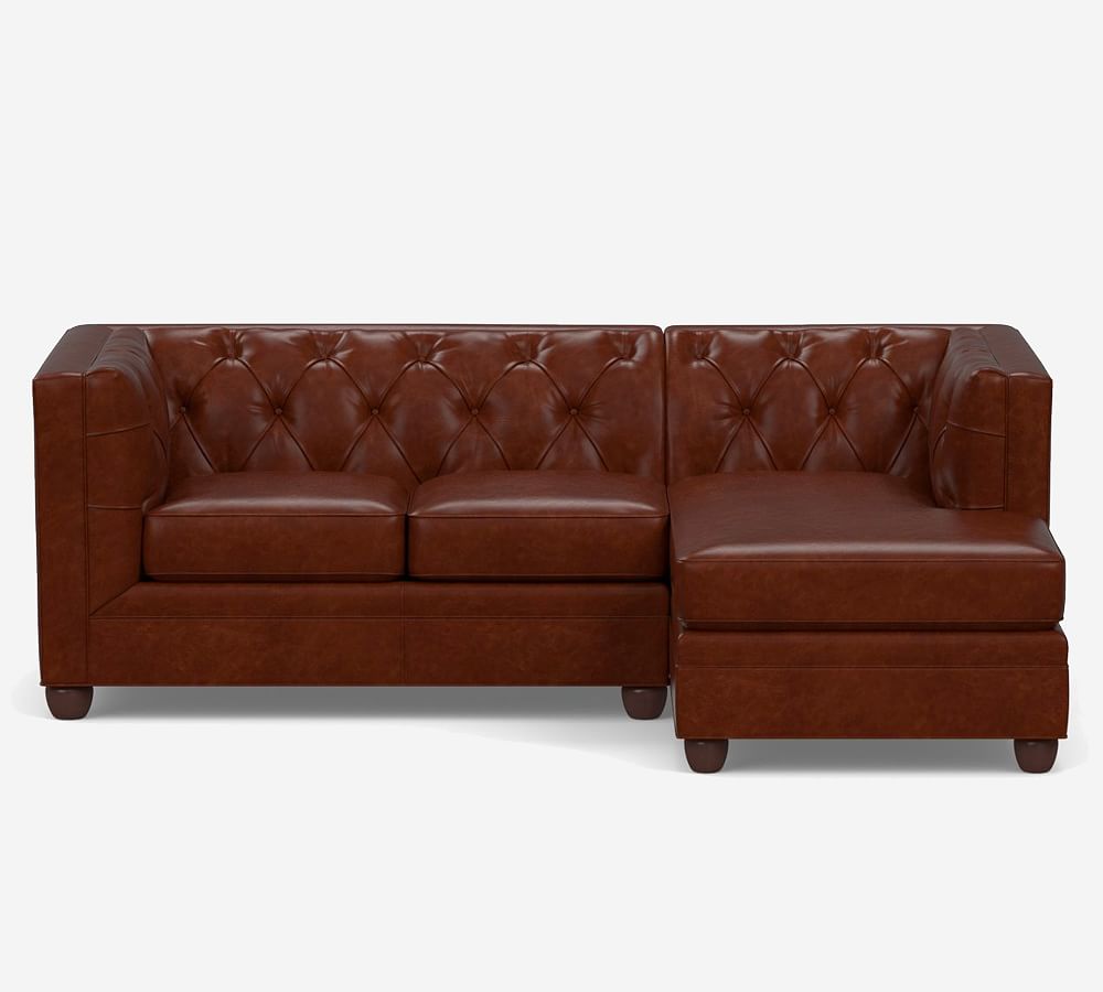 Chesterfield Square Arm Leather Chaise Sectional