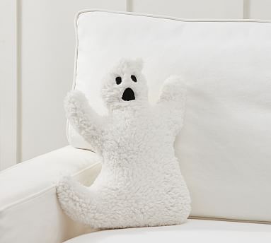 NEW NOVOGRATZ WHITE GHOST SHAPED HALLOWEEN Sherpa DECORATIVE PILLOW 19” X  22”