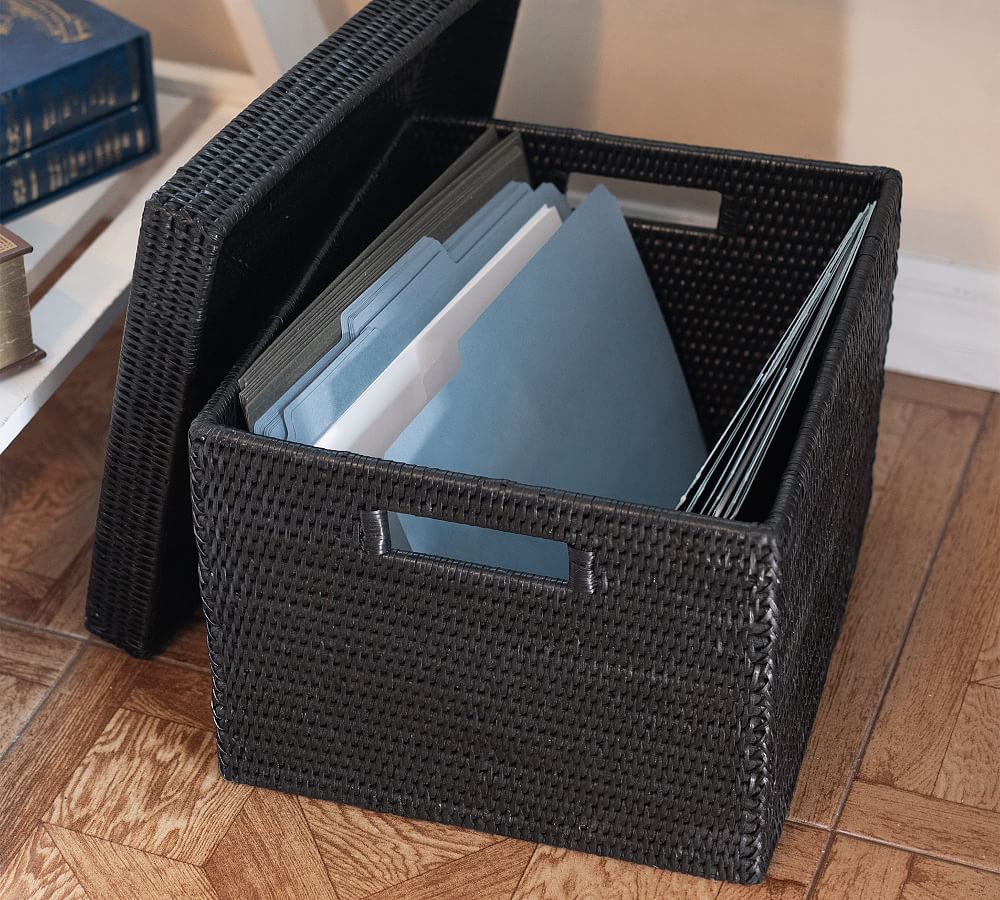 Tava Handwoven Rattan Letter File Box With Lid Pottery Barn