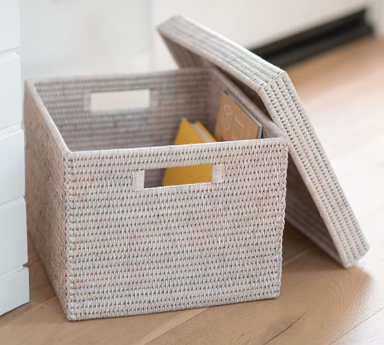 Tava Handwoven Rattan Letter File Box With Lid Pottery Barn