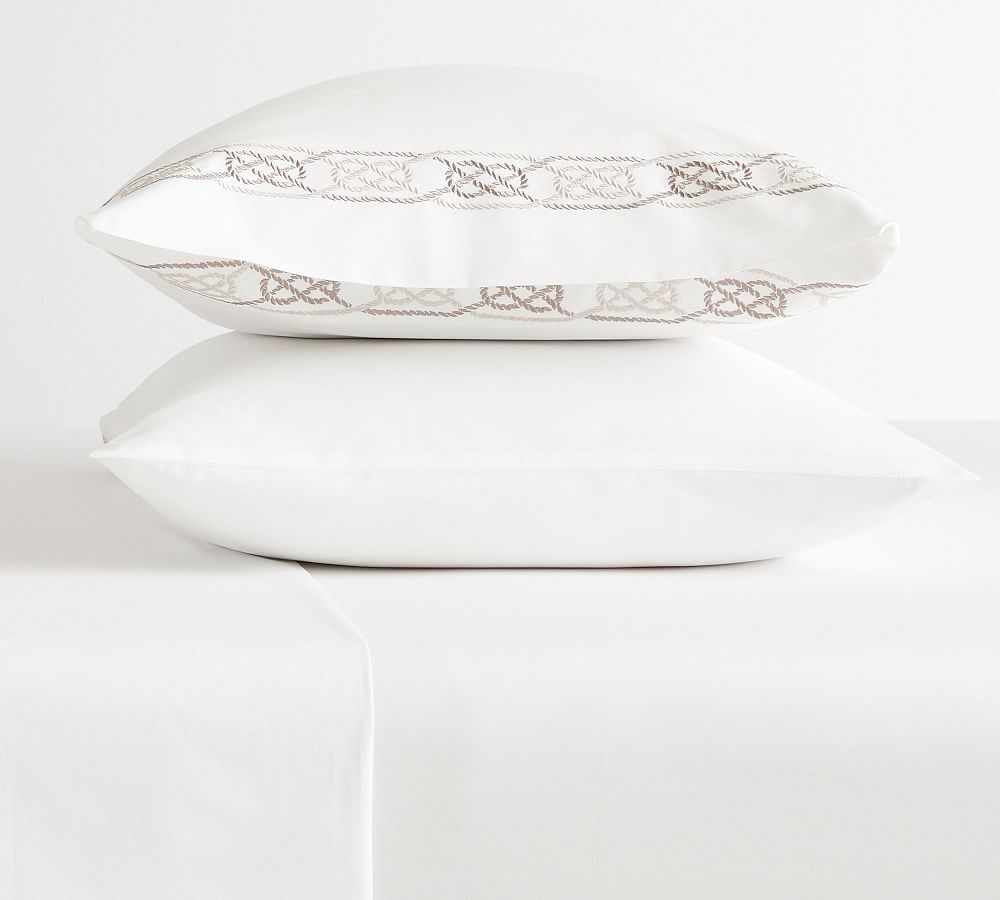 Rope Embroidered Organic Percale Pillowcases - Set of 2