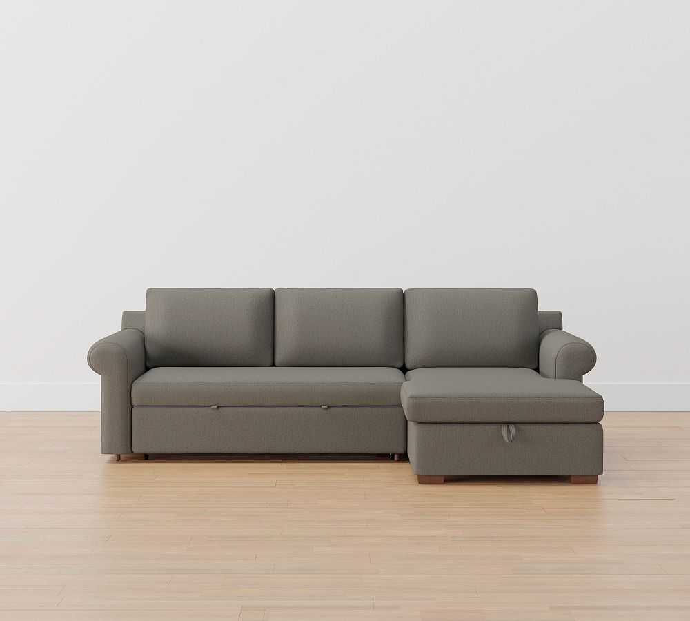 Shasta Roll Arm Trundle Sleeper Sofa with Storage Chaise (102&quot;)