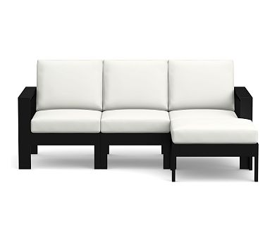 Fiji Black Aluminum and Grey Linen Cushion 3 Pc. Sectional Group with 32  in. Sq. Coffee Table