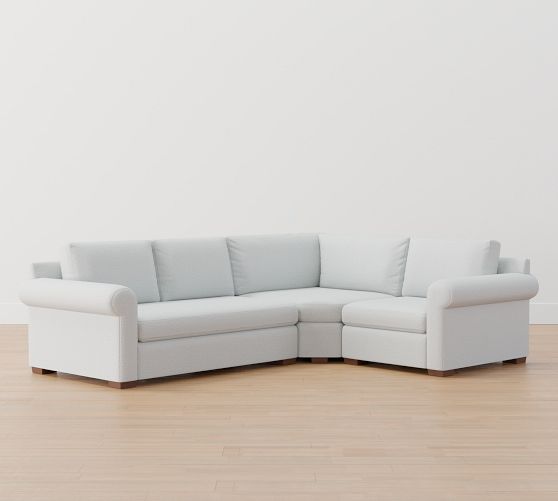 Shasta Roll Arm Upholstered 3-Piece Sectional with Wedge | Pottery Barn
