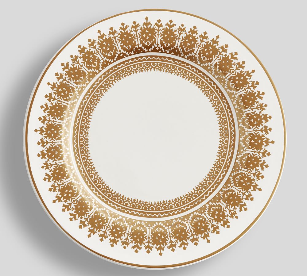Gold Diya Pattern Stoneware Dinner Plates - Set of 4