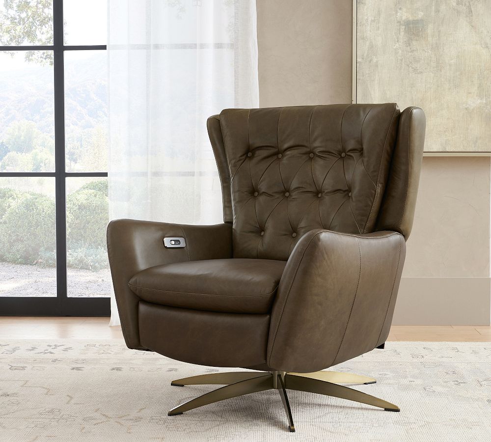 Wells Tufted Leather Power Swivel Recliner