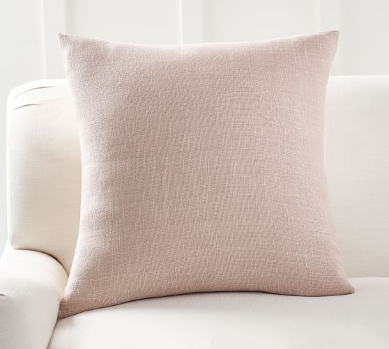 Light Pink Organic Linen Pillow Cover with White Ribbon Trim – Lo Home