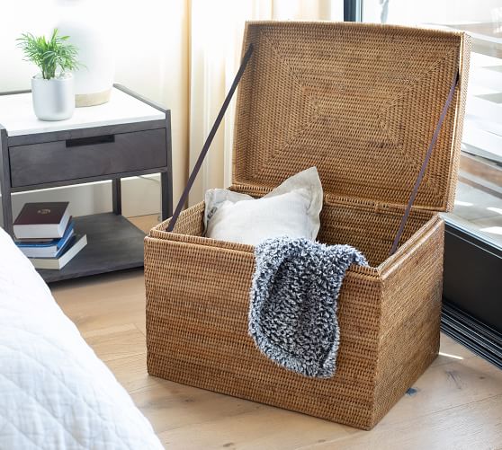 Tava Handwoven Rattan Rectangular Hinged Chest Pottery Barn
