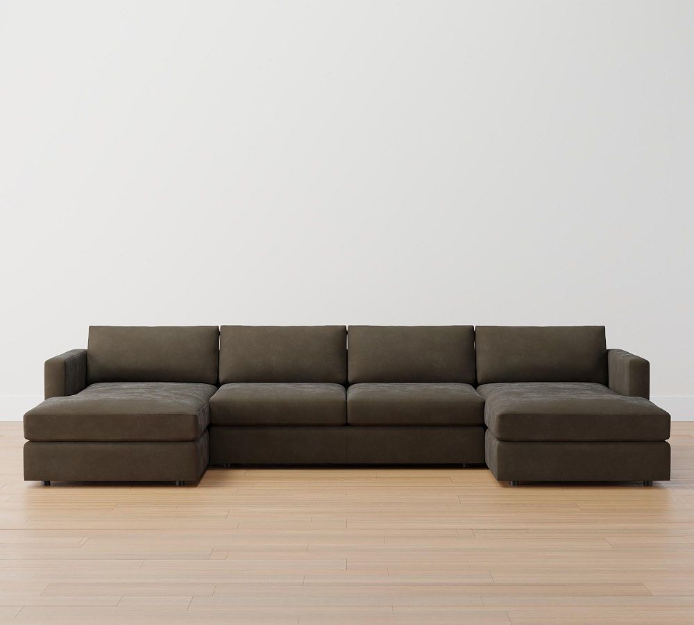 Jake Modular Leather Double Chaise Sectional (145&quot;&ndash;164&quot;)