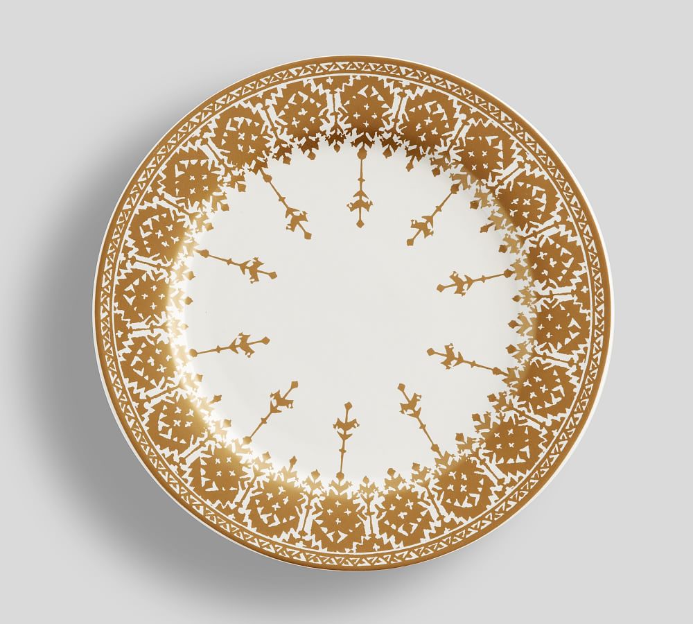 Gold Diya Pattern Stoneware Salad Plates - Set of 4