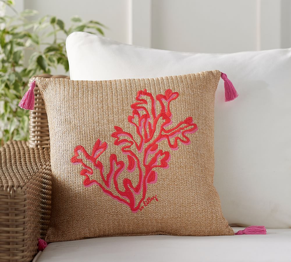 Lilly Pulitzer Coral Embroidered Outdoor Pillow