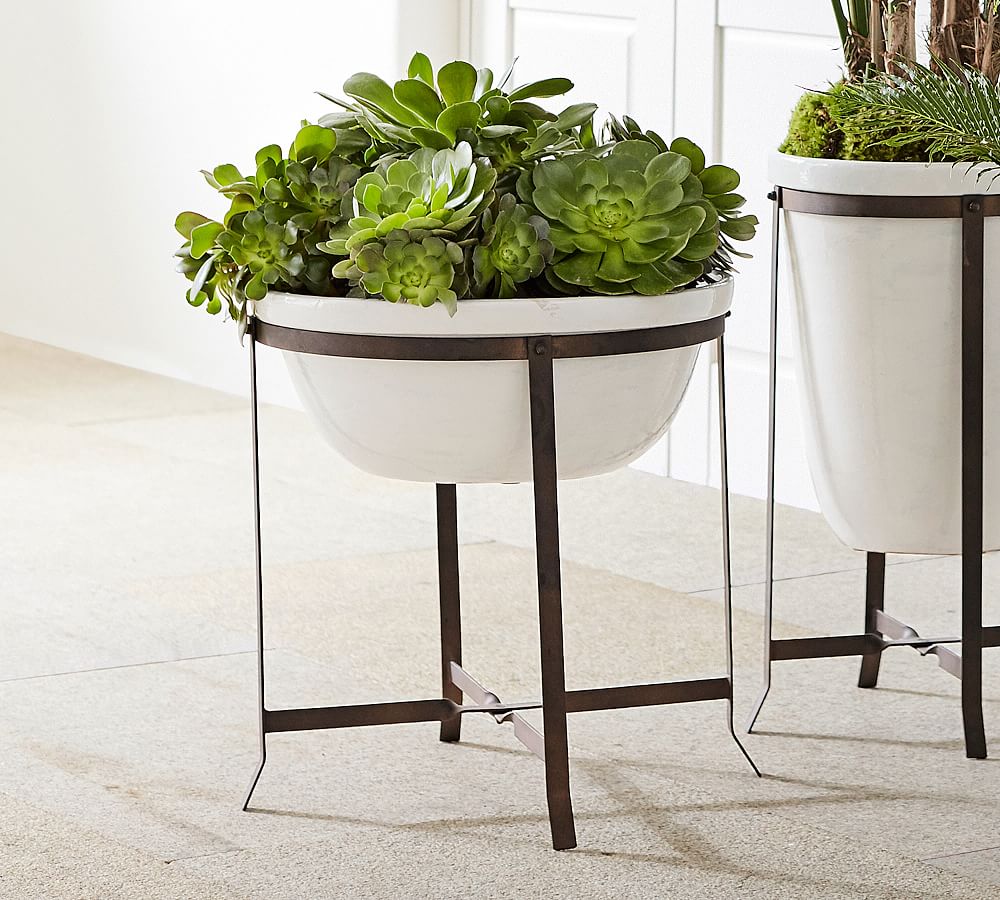 Amir Outdoor Planters With Stand Low Bowl