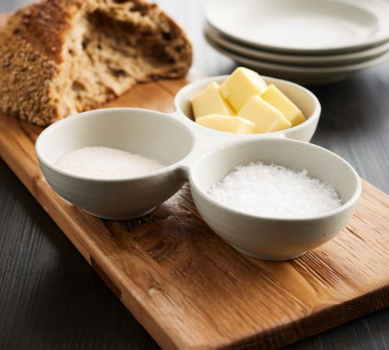 White Ceramic Condiment Snack Bowl Set with Glass Lids and Bamboo Serv –  MyGift