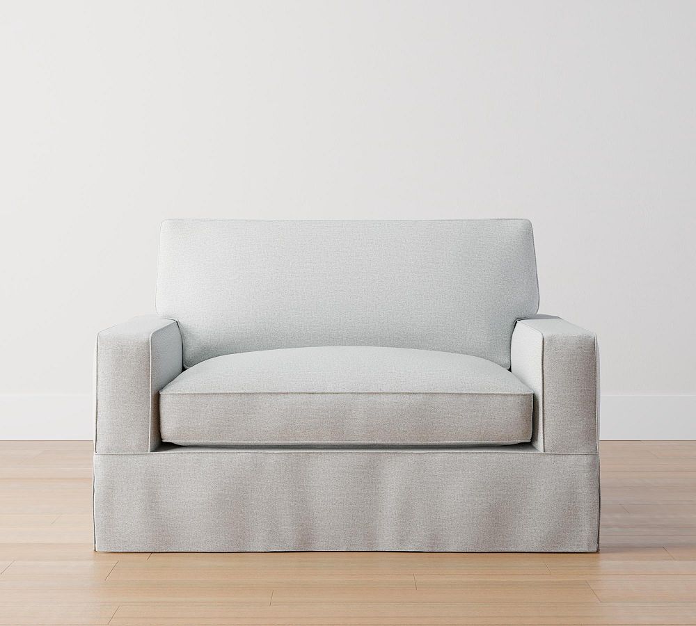 PB Comfort Square Arm Slipcovered Twin Sleeper Sofa with Memory Foam Mattress