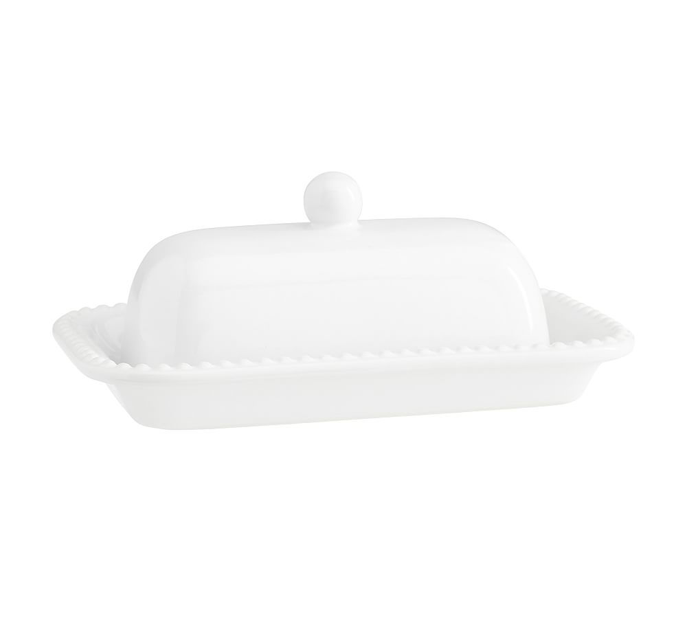 Emma Beaded Stoneware Butter Dish true white