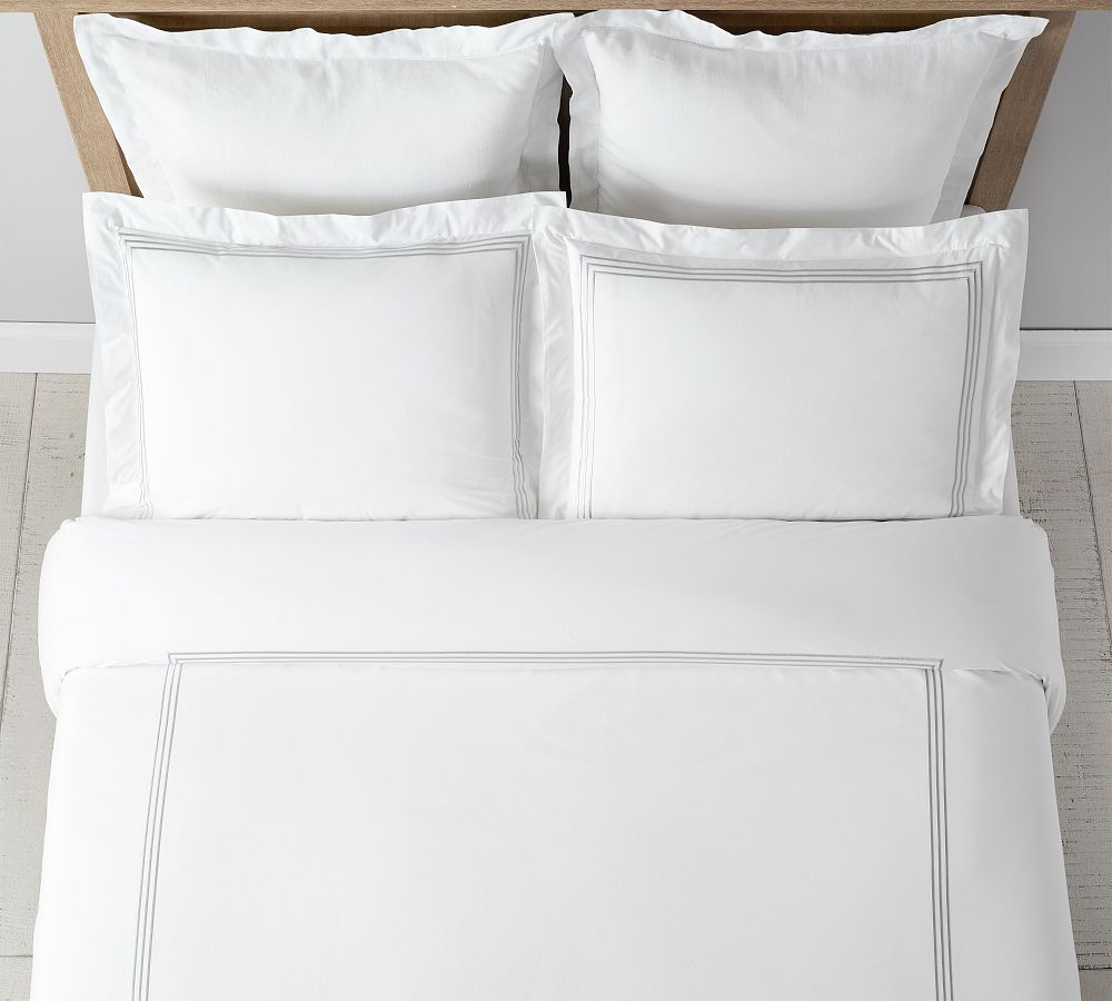 Grand Organic Percale Duvet Cover, King Size with Grey Mist Embroidery