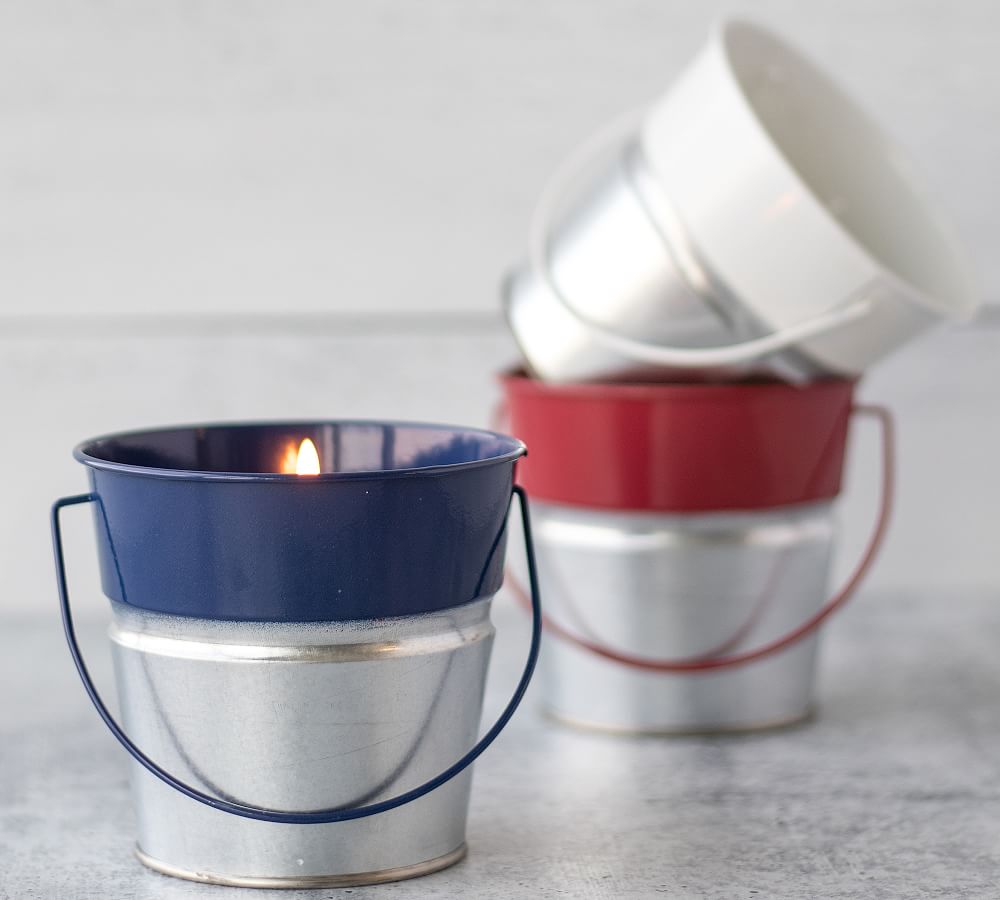 Galvanized Citronella Patriotic Candle Buckets Set of 3 Pottery Barn