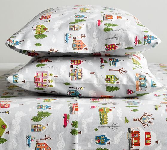 Winter Village Organic Flannel Pillowcases Set of 2 Pottery Barn