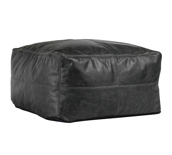 Gaona Leather Pouf | Pottery Barn