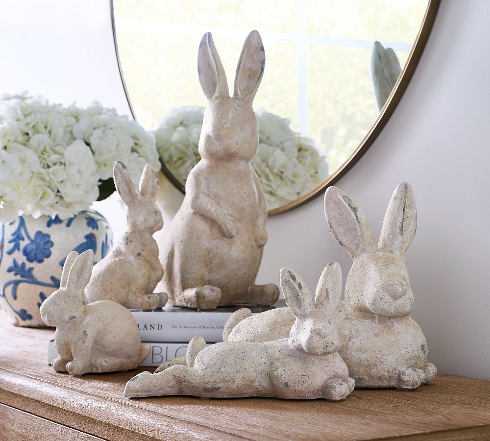 Large White Ceramic Rabbit Sculpture, Cute Rabbit Ornament, Home