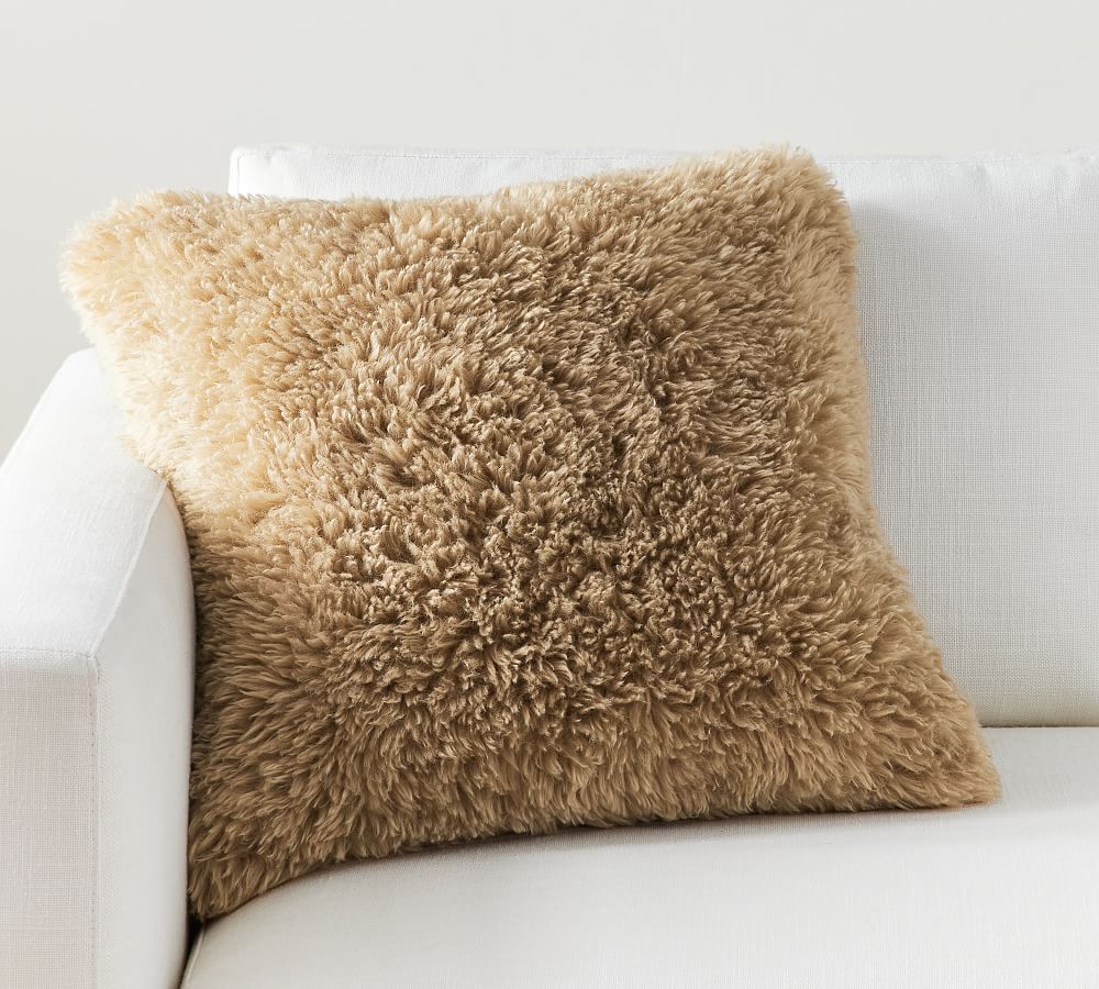 Cream faux fur outlet throw pillow