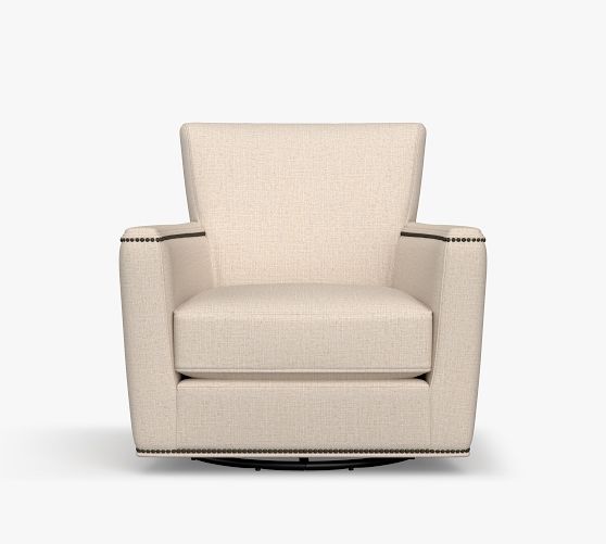 Irving Square Arm Upholstered Swivel Glider | Pottery Barn