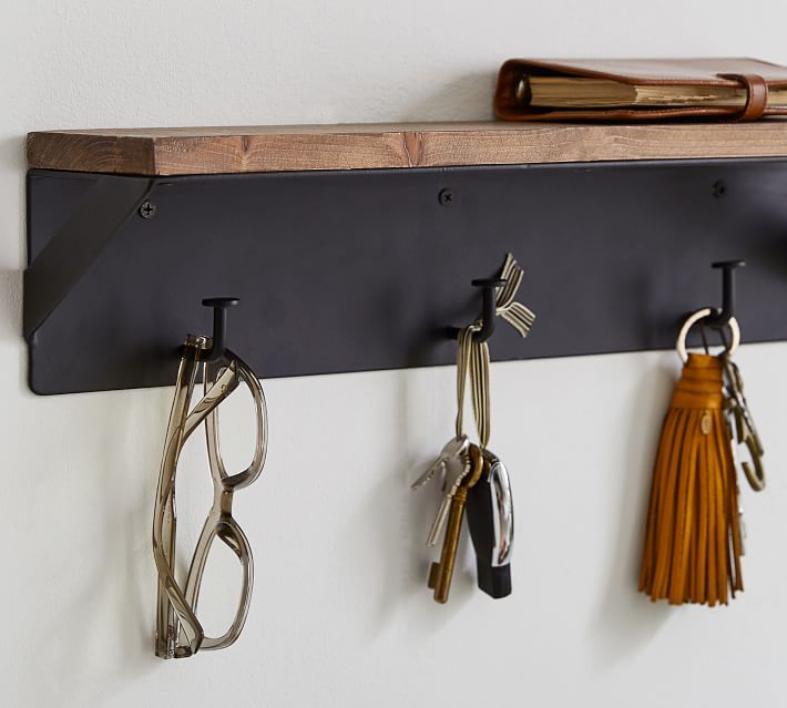 Folsom Entryway Wall Shelf with Hooks, Charcoal | Pottery Barn