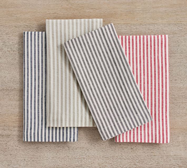 INFEI Soft Plain Striped Linen Cotton Dinner Cloth Napkins - Set of 12 (40 x 30 cm) - for Events & Home Use (Brown)