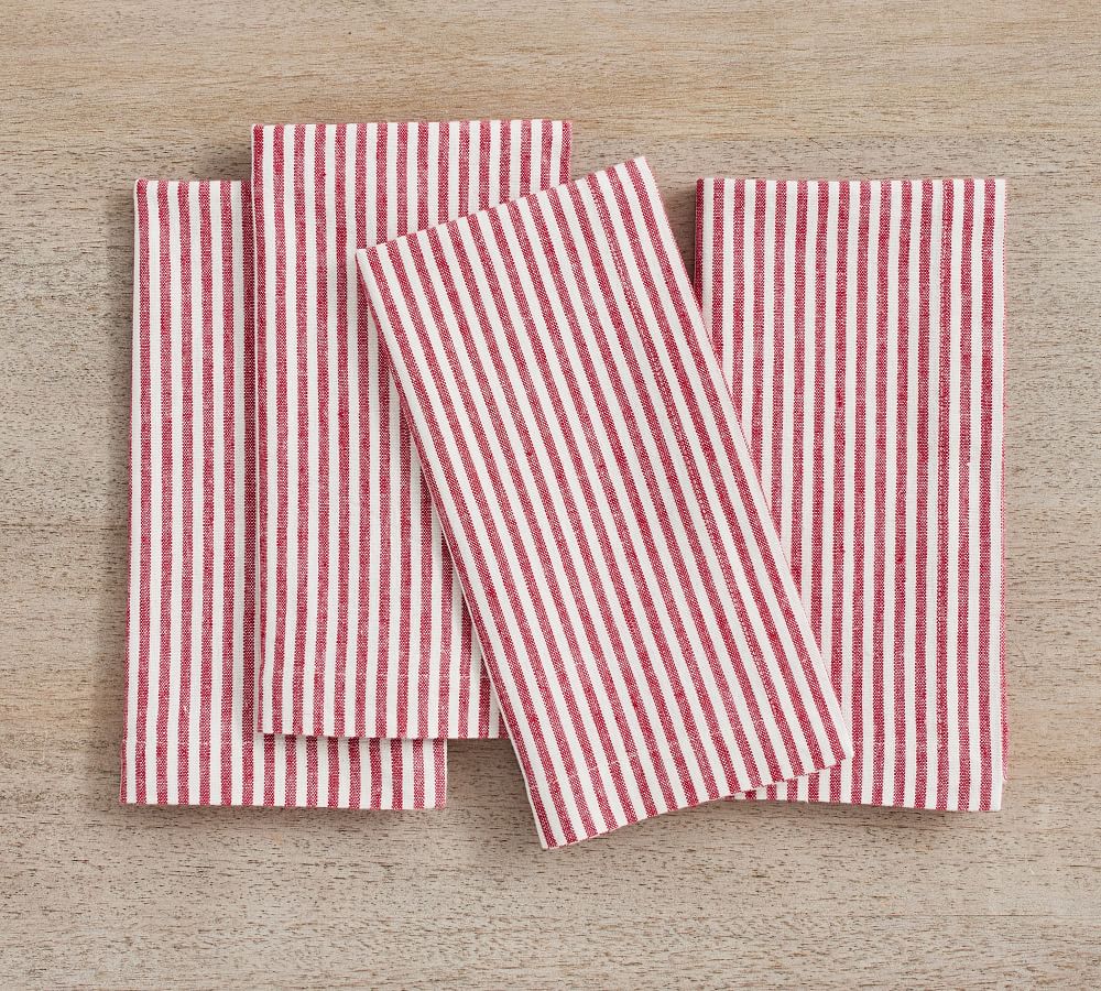 Wheaton Striped Linen/Cotton Napkins, Set of 4 - Red
