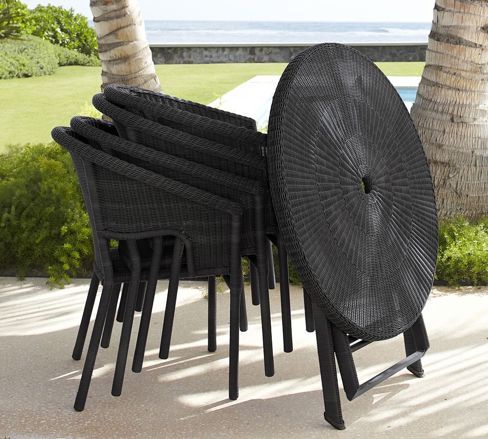 Palmetto Wicker Stackable Outdoor Dining Armchair Black Pottery