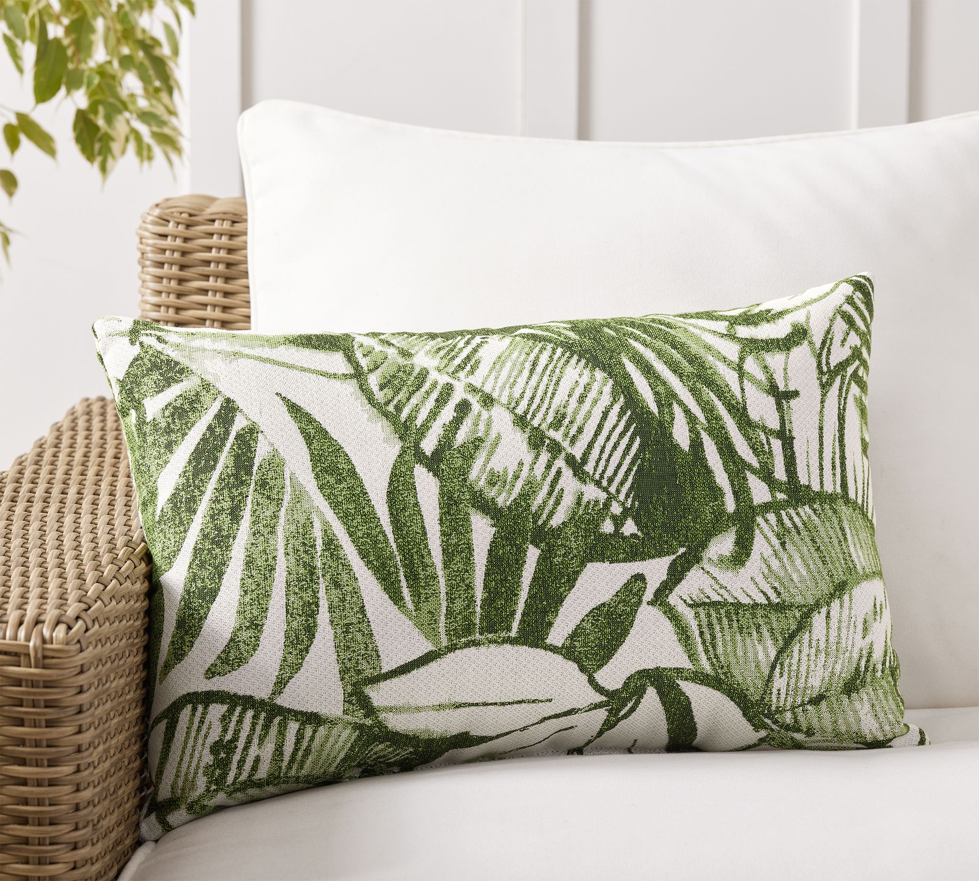Sunbrella® All Over Palm Leaf Outdoor Lumbar Pillow