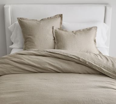 Belgian Flax Linen Double Flange Pillow Shams - Natural | Pottery Barn