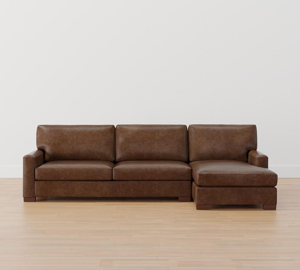 Turner Square Arm Leather Chaise Sectional (105&quot;-129&quot;)
