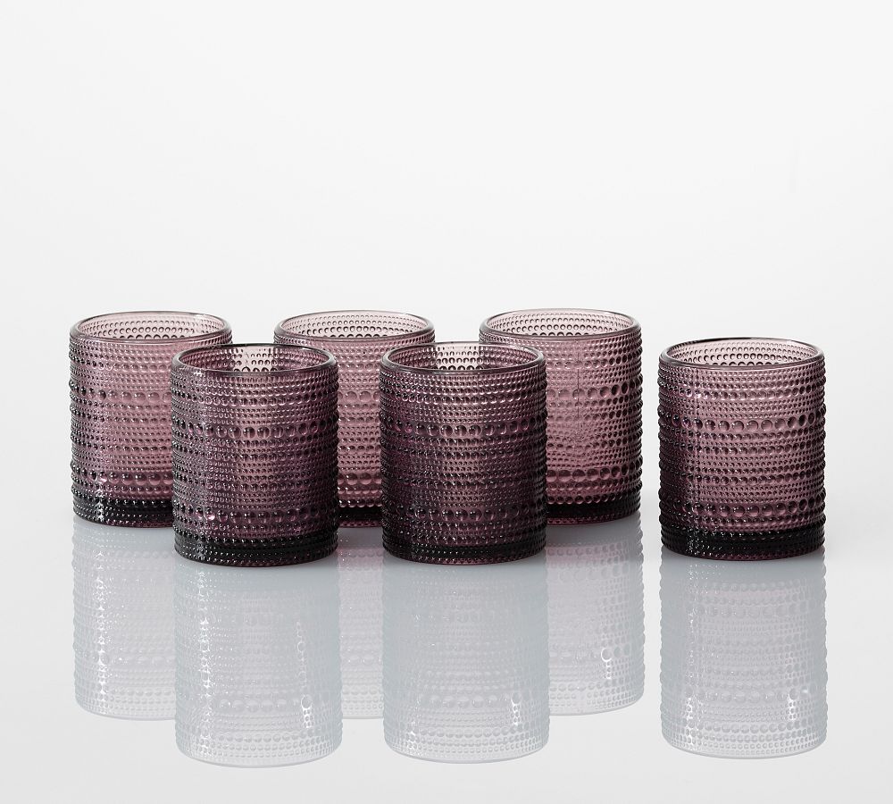 Jupiter Beaded Drinking Glasses - Set of 6, Short - 10 oz, Purple